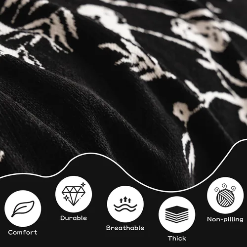 Vista 2 de HANDONTIME Funda para sofá para perros lavable con estampado floral de pájaros para sofás y sillones, funda de sofá negra con flores de jacquard