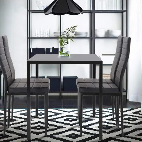 Vista 4 de PayLessHere Juego de mesa de comedor de 5 piezas de cocina con 4 sillas de cuero sintético con marco de metal, rectangular, moderno para espacios