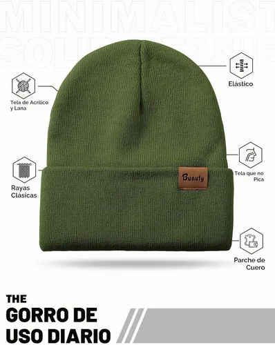 Vista 2 de Gorro de punto para hombre y mujer, gorro de invierno de punto, gorro de calavera, gorro de nieve a rayas, gorro térmico con puños 2p-negro+verde