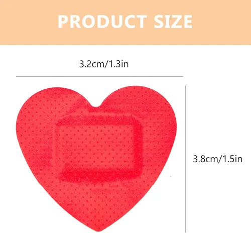 Vista 2 de VOSAREA 50 vendas adhesivas en forma de corazón transpirables parches vendajes (rojo)