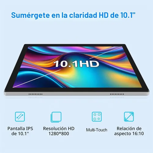 Vista 5 de Tableta, tableta Android 14 de 10 pulgadas, procesador Octa-Core, 12 GB de RAM + 128 GB de ROM, pantalla táctil IPS HD 1280x800, batería de 6000
