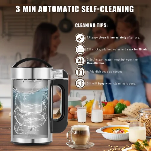 Vista 3 de Moongiantgo Máquina automática de leche de soja 7 en 1 con filtro, máquina automática para hacer sopa casera, leche de almendras, leche a base