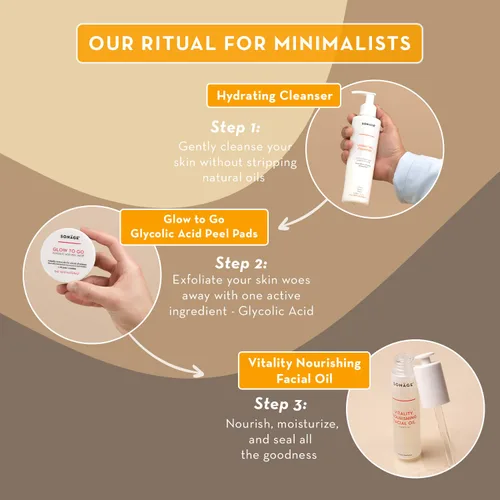 Vista 3 de Sonage Bare Essentials - Limpiador hidratante, almohadillas de ácido glicólico Glow To Go y aceite facial nutritivo Vitality Rutina perfecta