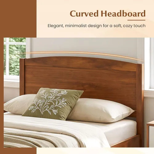 Vista 4 de GIANTEX Twin Size Wooden Bed Frame with Curved Headboard, Wood Slat Support