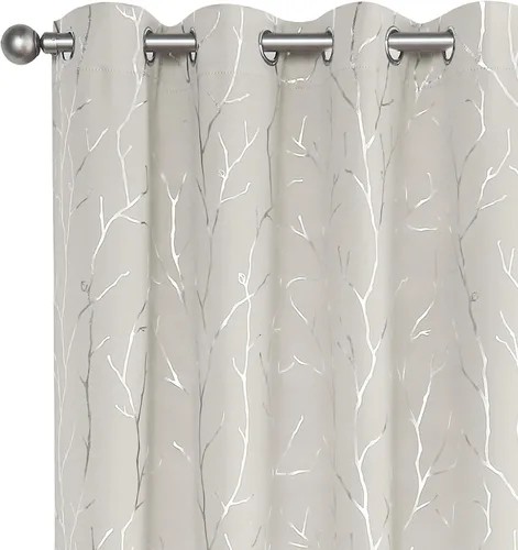 Vista 38 de BUHUA Cortinas pequeñas para ventana de 36 pulgadas de largo, 2 paneles, cortinas opacas con elegantes ramas de árbol plateadas, cortinas de bloqueo