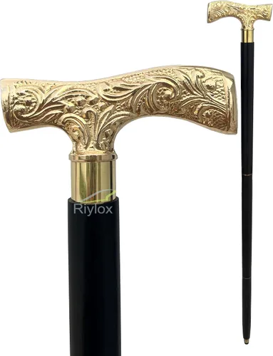 Vista 6 de Bastón de latón antiguo, bastón de lujo con mango dorado de latón para hombres y mujeres, regalo