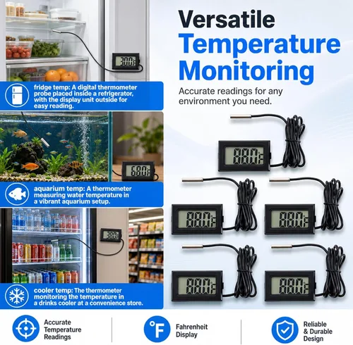 Vista 6 de Termómetro digital LCD para refrigerador, 5 unidades, Fahrenheit -Rango de 50F a 230F, resolución de 0.1 grados, para monitoreo de temperatura