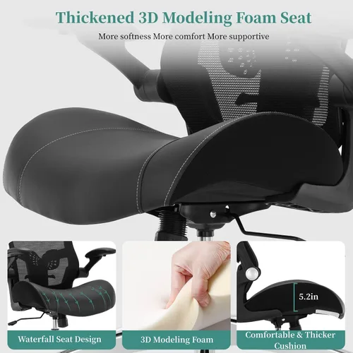 Vista 5 de Silla de oficina grande y alta de 400 libras, silla de escritorio para computadora resistente con asiento ancho de espuma de modelado 3D, silla