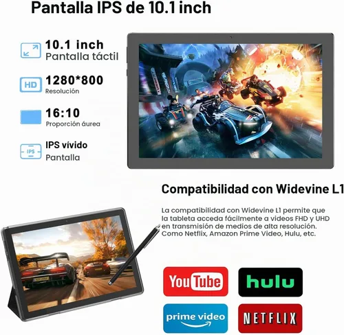 Vista 4 de HOTTABLET 10" Tableta Android 15 de 12 (4+8Expand) GB RAM+64GB ROM, cámara dual de 2+8MP, batería de 6000mAh (Tableta+estuche+lápiz capacitivo)