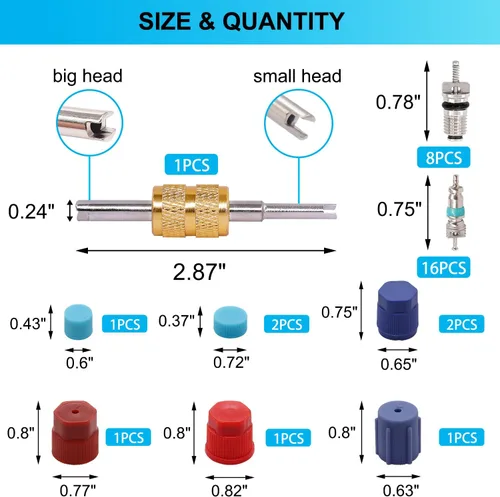 Vista 2 de TWTADE Kit de núcleo de válvula de aire acondicionado para automóvil, A/C R12 R134a, núcleos de vástago de válvula Schrader de refrigeración
