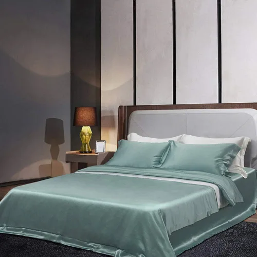 Vista 7 de Orose Juego de sábanas de seda Charmeuse de 4 piezas de 26 Momme sin costuras personalizadas Fundas de cama de seda de morera parte superior