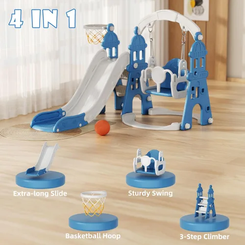 Vista 6 de XJD - Juego de tobogán y columpio 5 en 1 para niños pequeños, tobogán para niños de 1 año en adelante, juego de exterior para niños pequeños con aro
