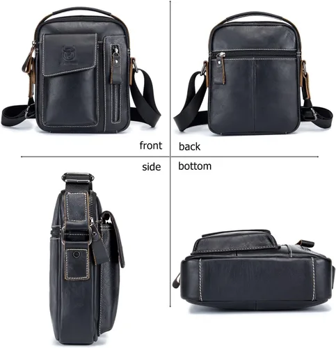 Vista 2 de BULLCAPTAIN Bolso de hombro de cuero genuino para hombre, bolso de mensajero casual diario
