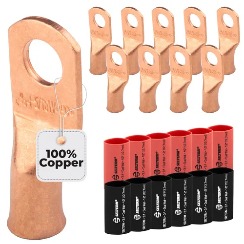 Vista 102 de SELTERM - 5 terminales de anillo resistentes para cable de batería, calibre 1/0 AWG, pernos de 1/2 pulgadas, terminales de calibre 0, ojales