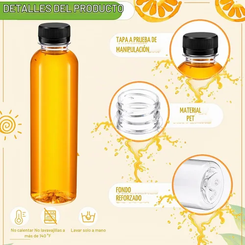 Vista 3 de Dandat - 50 botellas de jugo de plástico transparente de 10 onzas con tapas reutilizables a granel