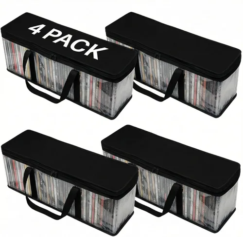 Vista 13 de Evelots Bolsa para Cintas de Casete - Organizador Transparente con Asas - Fácil de Transportar - Sin Polvo ni Humedad - Capacidad para 50 Cintas