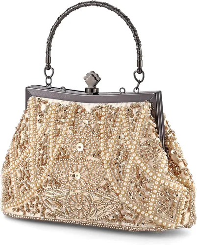 Vista 3 de AIJUN Bolso de noche con lentejuelas y cuentas vintage con purpurina para mujer, fiesta de los años 20, graduación, boda, cóctel