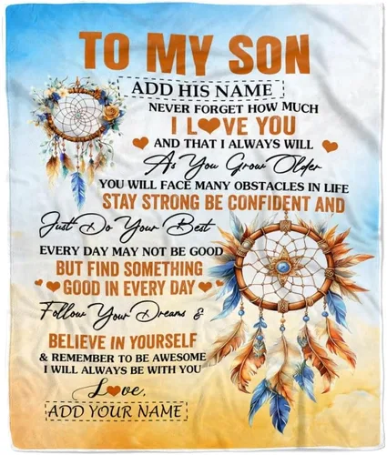 Vista 19 de Manta Personalizada "To My Son" de Mamá y Papá Regalos para Hijo que Va a la Universidad Cumpleaños Graduación Navidad Regalo Personalizado Manta