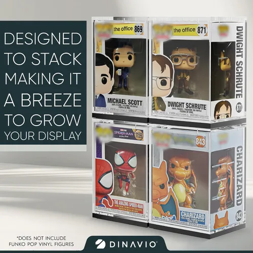 Vista 3 de Dinavio Crafthouse Funko Pop Protector – vitrina de acrílico – Diseño apilable resistente – Estuche de 0.157 in para figuras de vinilo de 4 pulgadas