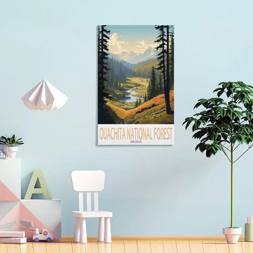 Vista 4 de Ouachita - Póster de viaje vintage del bosque nacional de Arkansas, 08 x 12 pulgadas (7.9 x 11.8 in), pintura en lienzo para sala de estar