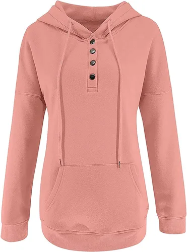 Vista 142 de Sudaderas con capucha para mujer, con cuello de botón, sin botones, con cordón, manga larga, lindas, ropa para adolescentes y niñas