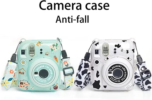 Vista 5 de Yitengteng Funda de cristal transparente con purpurina para cámara Fujifilm Instax Mini 12, funda protectora ajustable para cámara de PC