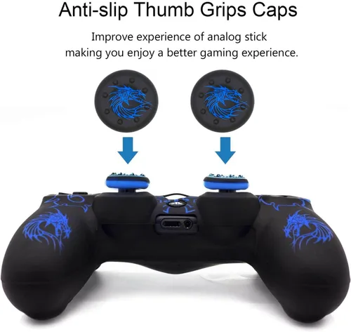 Vista 4 de BRHE - Funda protectora de silicona con agarre antideslizante para PS4 SlimPS4 Pro WirelessWirelessWired Gamepad con 2 tapas de agarre de pulgar