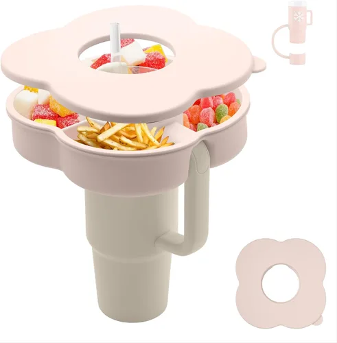 Vista 8 de Tazón de aperitivos con tapa para vaso Stanley de 30 onzas con asa, bandeja de silicona para aperitivos y accesorios de taza Stanley, adecuado