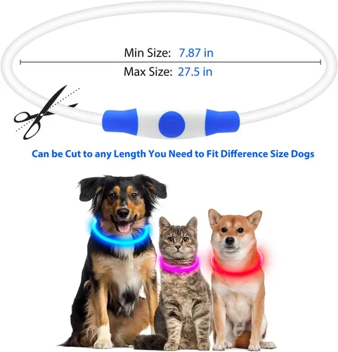 Vista 5 de Flashseen Collar de perro LED, collar iluminado brillante recargable por USB, cortable, resistente al agua, collar de seguridad de TPU con luces