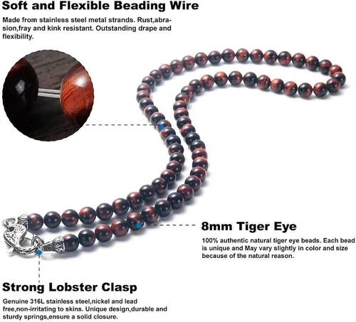 Vista 2 de WESTMIAJW Collar con cuentas de ojo de tigre para hombre, joyería de cristal curativo de piedras preciosas naturales 506027.6in