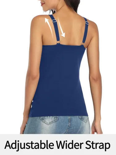 Vista 73 de V FOR CITY Camiseta sin mangas de algodón para mujer con brasier de estante ajustable con correa ancha y tirantes básicos