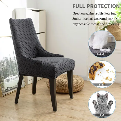 Vista 2 de Funda para silla de comedor de tela jacquard, funda para silla de respaldo de alta elasticidad, funda protectora de asiento para silla de comedor