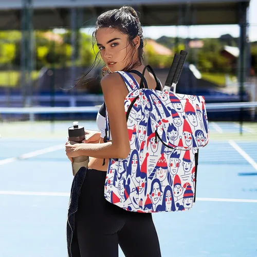 Vista 7 de Bolsa de tenis y bádminton lindo patrón resistente de personas cara feliz azul rojo deportes tenis bádminton bolsa para hombres mujeres tenis