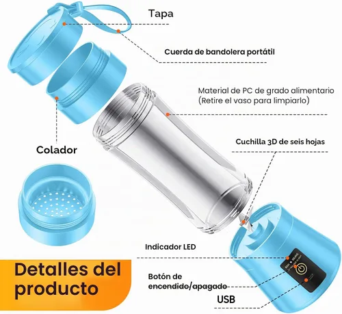 Vista 8 de Licuadora personal pequeña licuadora - Taza de batido de 12.8 fl oz portátil