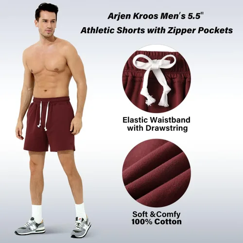 Vista 2 de Arjen Kroos Pantalones cortos de algodón para hombre de 5 pulgadas con bolsillos con cremallera