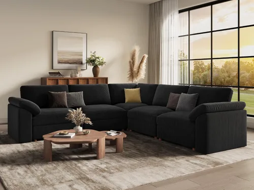 Vista 30 de EASE MOOSE Sofá modular verde seccional de gran tamaño en forma de L Pana verde