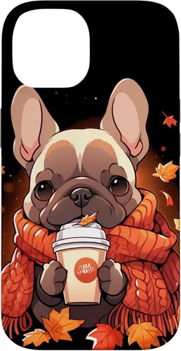 Vista 4 de French Bulldog Fall Autumn Pumpkin Spice Latte Frenchie Dog Case for iPhone 17