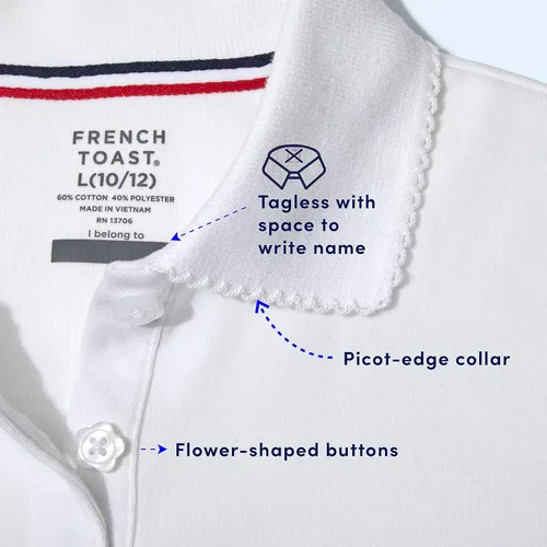 Vista 4 de French Toast - Camisa de uniforme escolar de manga corta con cuello picot para niña (estándar y plus)