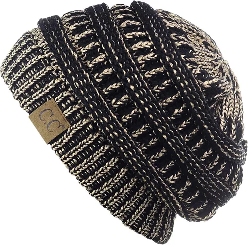 Vista 2 de C.C - Gorro de punto trenzado, elástico, moderno, grueso, suave y abrigado