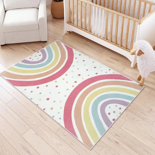 Vista 21 de STARUIA Alfombra lavable de arco iris para guardería de niñas, alfombra pequeña de 3 x 5 pies, alfombras de área coloridas para dormitorio de niños