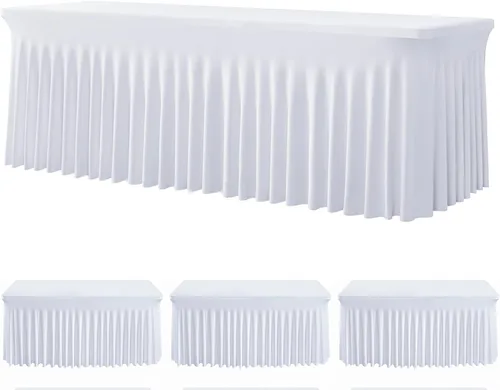 Vista 38 de Paquete de 3 Manteles de Spandex Azul Bebé para Mesas Rectangulares de 6 Pies, Falda de Mesa Azul Elástica Ajustada de 6 Pies para Fiestas de Boda