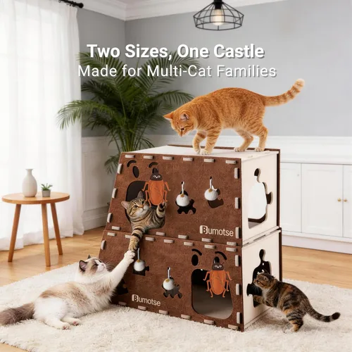 Vista 3 de Cueva de fieltro para gatos de interior, túnel modular escondite para gatos grandes de hasta 22 libras, acogedor condominio de fieltro lavable