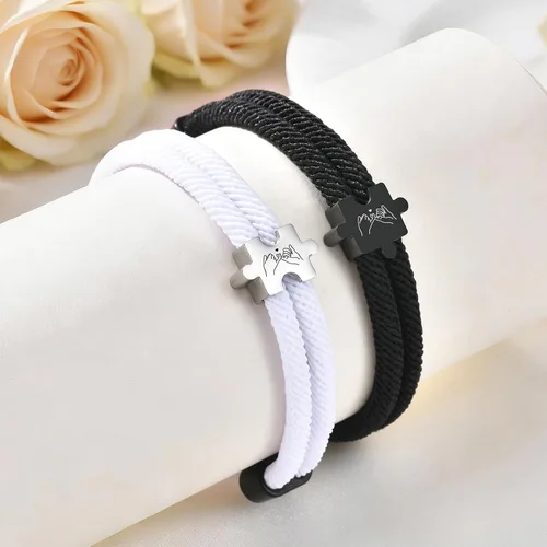 Vista 5 de Pulseras para parejas para él y ella: To My Love His Hers Pinky Promise - Juego de pulseras de cuerda a juego para hombres, mujeres, novio, novia