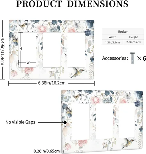 Vista 22 de Decorative Outlet Covers Blue Background White Cat Daisy Floral 2-Gang 1-Gang Wall Plate Single Toggle/Rocker Farmhouse Style Light Switch Covers