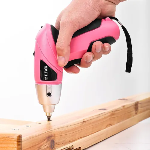 Vista 3 de ELEVON Juego de 27 destornilladores eléctricos rosados, destornillador eléctrico inalámbrico con juego de taladro, pistola de tornillo de mano
