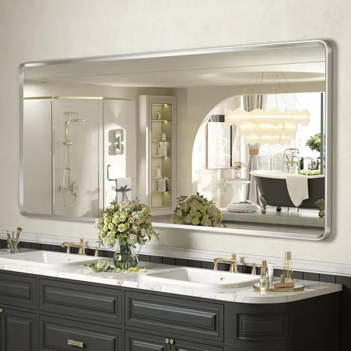 Vista 9 de Espejo rectangular con marco mate negro de 20x30 pulgadas para baño, espejo de tocador para pared de baño con esquinas redondeadas, antióxido y a