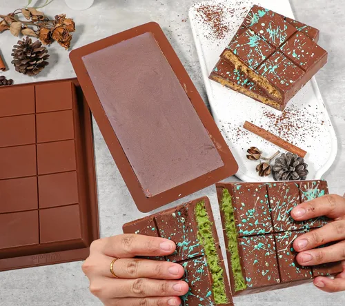 Vista 6 de Webake - Moldes de barra de chocolate profundo, 2 unidades, moldes de silicona platino de 1 pulgada para barra de chocolate Dubai para barra