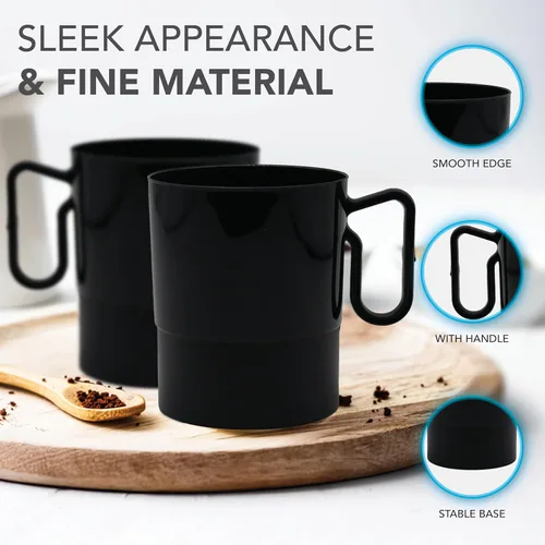 Vista 3 de Party Essentials Bistro - Taza de café de plástico duro con asa, 40 unidades, 8 onzas, color negro