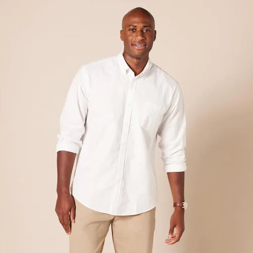 Vista 6 de Camisa Tienda Essentials de tela oxford, de manga larga, ajuste regular, con bolsillo, para hombre