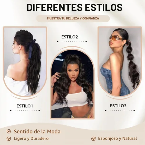 Vista 4 de FREEMEIGE Extensión de Cola de Caballo Negra con Cordón Extensión de Cola de Caballo Larga y Ondulada para Mujeres Extensión de Cabello de Cola de 1b